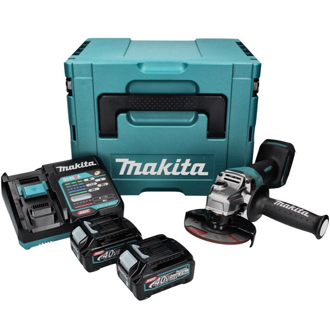 Makita GA 016 GD201 Meuleuse d'angle sans fil 40 V maxi 125 mm brushless XGT + 2x Batteries 2,5 Ah + Chargeur + Makpac