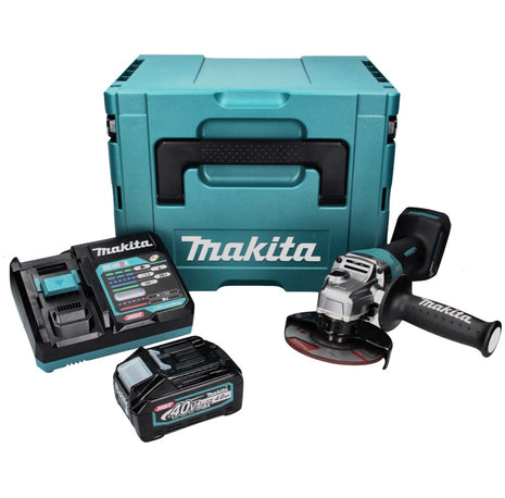 Amoladora angular a batería Makita GA 016 GM101 40 V máx. 125 mm sin escobillas XGT + 1x batería 4,0 Ah + cargador + Makpac