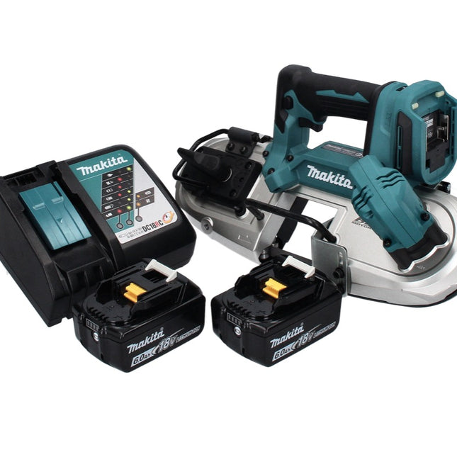 Makita DPB 183 RG Scie à ruban sans fil 18 V 66 mm Brushless + 2x Batteries 6,0 Ah + Chargeur