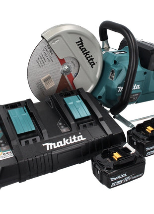 Makita DCE 090 PM2X1 Découpeuse sans fil sans balai, 230 mm 36 V (2x 18 V) + 2x Batteries 4 Ah + Chargeur double