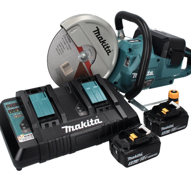 Makita DCE 090 PT2X1 tronçonneuse à batterie 36 V (2x 18 V) 230 mm sans balais + 2x batterie 5,0 Ah + double chargeur