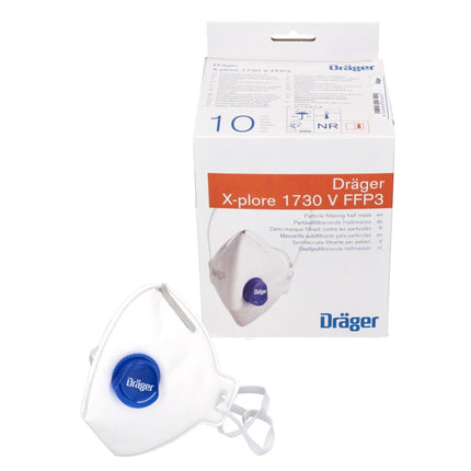 Dräger X-plore 1730 NR D V FFP3 Demi-masques de protection respiratoire jetables 10 pcs. Filtration des particules de taille universelle avec valve CoolMAX ( 3951088 )