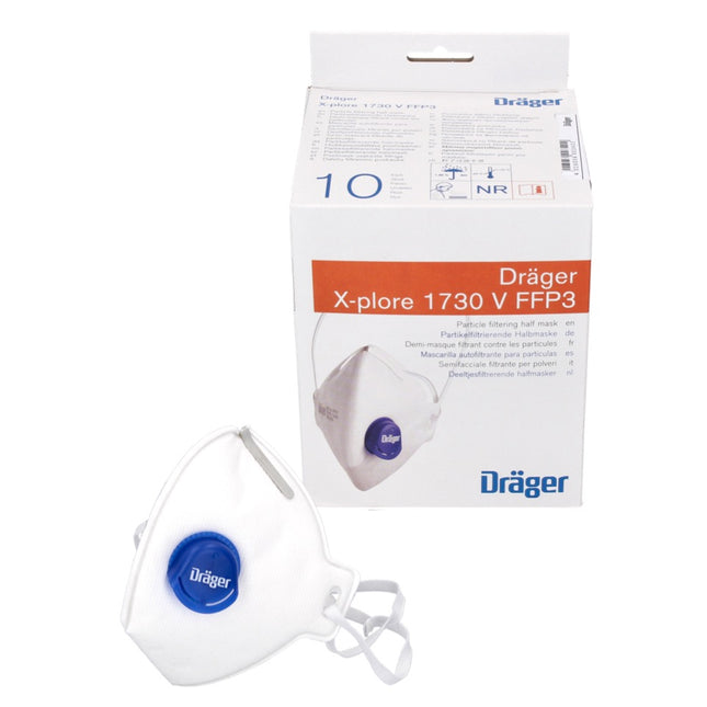 Dräger X-plore 1730 NR D V FFP3 Demi-masques de protection respiratoire jetables 10 pcs. Filtration des particules de taille universelle avec valve CoolMAX ( 3951088 )