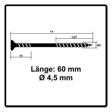 SPAX Vis pour façade 4,5 x 60mm - Acier inoxydable A2 - Filetage de fixation - Tête fraisée bombée - T-STAR Plus Torx T20 - CUT -  Acier inoxydable A2 200pcs. (2x 25470004506022)