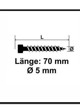 SPAX Vis pour terrasse 5,0 x 70mm Acier inoxydable A2 - Filetage de fixation - Tête cylindrique - Torx T-STAR Plus T25 - Cut 500 pcs. (2x 0537000500705)