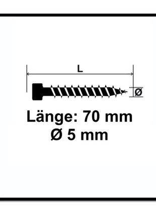 SPAX Vis pour terrasse 5,0 x 70mm Acier inoxydable A2 - Filetage de fixation - Tête cylindrique - Torx T-STAR Plus T25 - Cut 1250 pcs. (5x 0537000500705)