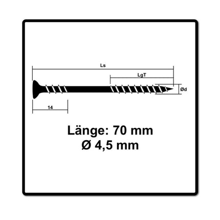SPAX Vis de façade 4,5 x 70 mm - Acier inoxydable A2 - Filetage de fixation - Tête fraisée bombée - Torx T-STAR Plus T20 CUT 200 pcs. (25470004507022)