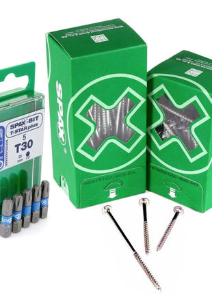 SPAX set BIT T-STAR plus T30 - 6,4 x 25 mm, 5 pièces (5000009182309) + vis à tête rondelle HI.FORCE 6,0 x 120 mm 100 pièces (0251010601205)