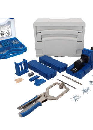 KREG Jig K5MS-EUR-SYS Master System Set kit complet de menuisier + Gabarit de perçage K5 + Socle + Pince de serrage + Jeu de vis 675 pièces + Coffret Systainer