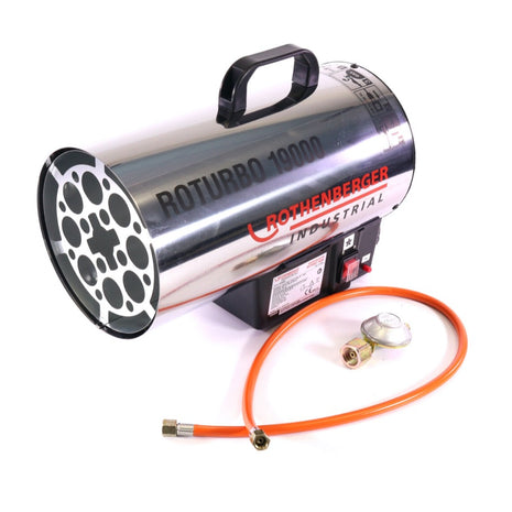 Rothenberger Industrial RoTurbo 19000 Generatore di calore a gas + Accensione piezoelettrica + Tubo + Regolatore ( 1500000051 ) - Fiamma 980 °C