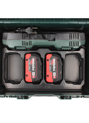 Metabo Set de base - 2x Batteries 18 V 10,0 Ah LIHD + Chargeur double + Coffret metaBOX