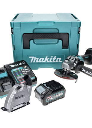 Amoladora angular a batería Makita GA 005 GM101 40 V máx. 125 mm Brushless XGT + 1x batería 4,0 Ah + cargador + campana de aspiración + Makpac