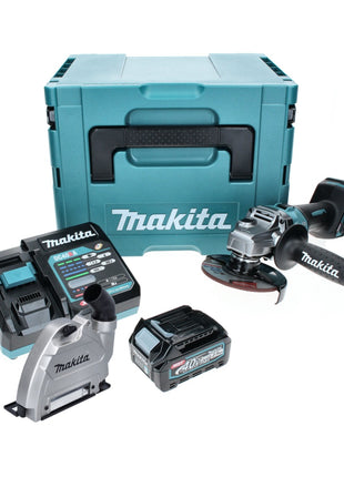 Amoladora angular a batería Makita GA 008 GD101 40 V máx. 125 mm sin escobillas XGT + 1x batería 2,5 Ah + cargador + campana de aspiración + Makpac