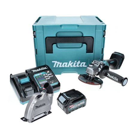 Amoladora angular a batería Makita GA 008 GD101 40 V máx. 125 mm sin escobillas XGT + 1x batería 2,5 Ah + cargador + campana de aspiración + Makpac