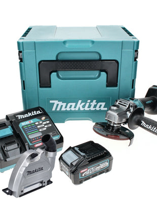 Amoladora angular a batería Makita GA 008 GM101 40 V máx. 125 mm sin escobillas XGT + 1x batería 4,0 Ah + cargador + campana de aspiración + Makpac