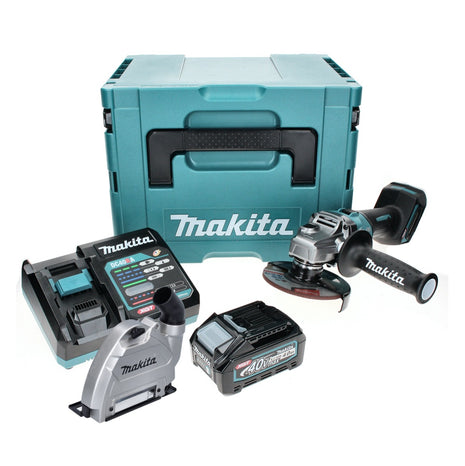 Amoladora angular a batería Makita GA 008 GM101 40 V máx. 125 mm sin escobillas XGT + 1x batería 4,0 Ah + cargador + campana de aspiración + Makpac