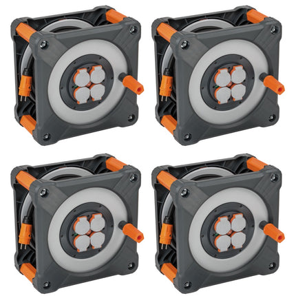 Brennenstuhl professionalLINE set 4x enrouleurs de câble avec protection complète contre le retournement (4x 9202330100) 33 m 4 prises IP44 BGI 608