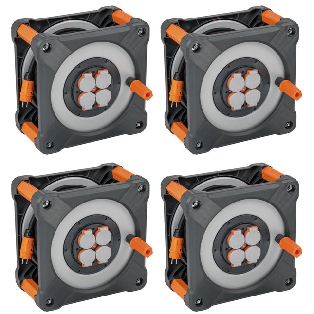 Brennenstuhl professionalLINE set 4x enrouleurs de câble avec protection complète contre le retournement (4x 9202330100) 33 m 4 prises IP44 BGI 608