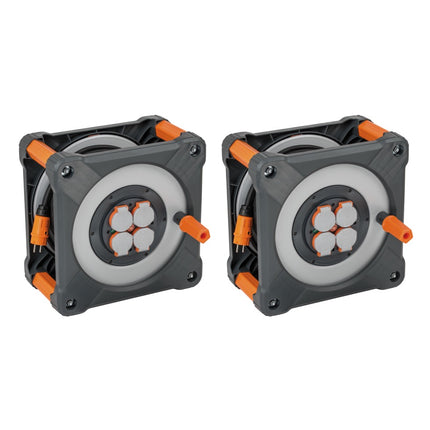 Brennenstuhl professionalLINE jeu de 2 enrouleurs de câble BQ avec protection anti-retournement sur tout le pourtour (2x 9201500200) 50 m - 4 prises IP44 BGI 608