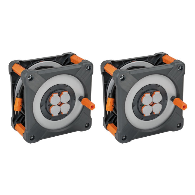 Brennenstuhl professionalLINE jeu de 2 enrouleurs de câble BQ avec protection anti-retournement sur tout le pourtour (2x 9201500200) 50 m - 4 prises IP44 BGI 608