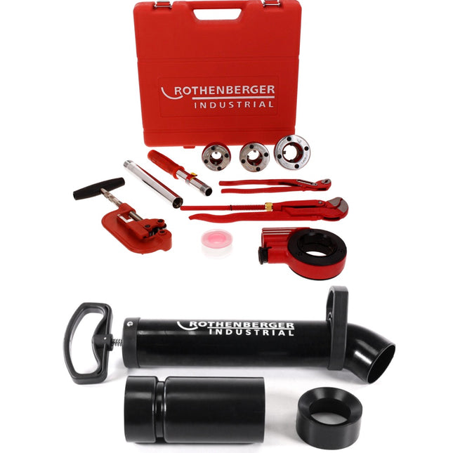 Rothenberger Kit sanitaire Industrial Sanikit - 10 pièces (070673E) + Pompe à main d'aspiration RoPump Power + Adaptateur en caoutchouc (1500002695)