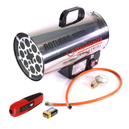 Rothenberger Industrial RoTurbo 19000 Canon chauffant + Allumage piezo + Tuyau + Régulateur (1500000051) + Jauge de niveau RoGas (1500003369)