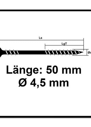 SPAX Vis pour façade 4,5 x 50mm - Acier inoxydable A2- Filetage de fixation - Tête fraisée bombée - T-STAR Plus Torx T20 - CUT -  Acier inoxydable A2 - 400 pcs. (2x 25470004505022)