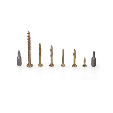 Fischer Power-Fast Box Tête fraisée avec double filetage,  245 pcs. - 3,5 - 5 mm - Torx galvanisé, passivé jaune ( 667005 )