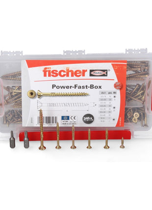 Fischer Power-Fast Box Tête fraisée avec double filetage,  245 pcs. - 3,5 - 5 mm - Torx galvanisé, passivé jaune ( 667005 )