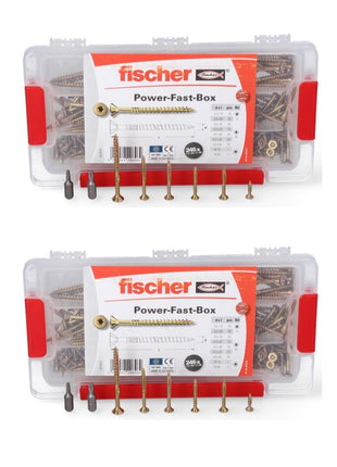 Fischer Power-Fast Box Set 2x 245 tlg. 3,5 - 5 mm ( 2x 667005 ) Senkkopf mit Torx Doppelgewinde galvanisch verzinkt, gelb passiviert