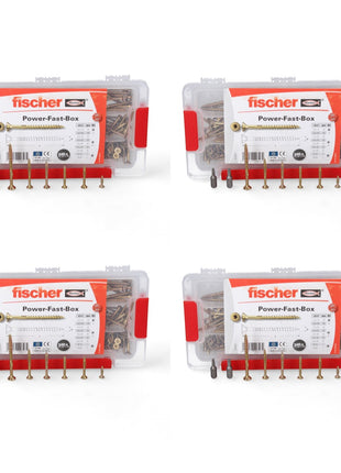 Fischer Power-Fast Box Set 4x 245 tlg. 3,5 - 5 mm ( 4x 667005 ) Senkkopf mit Torx Doppelgewinde galvanisch verzinkt, gelb passiviert