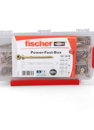 Fischer Power-Fast Box Set 4x 245 tlg. 3,5 - 5 mm ( 4x 667005 ) Senkkopf mit Torx Doppelgewinde galvanisch verzinkt, gelb passiviert