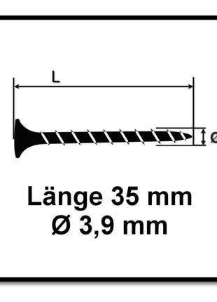 Vis pour cloisons sèches SPAX GIX-B 3,9 x 35 mm 2000 pièces (2x 1891170390356) pointe aiguille filetage complet tête trompette pointe aiguille fente cruciforme H2