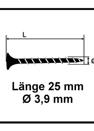 Vis pour cloisons sèches SPAX GIX-B 3,9 x 25 mm 2000 pièces (2x 1891170390256) tête trompette à filetage complet pointe aiguille fente cruciforme H2