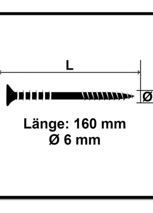 Tornillo de ajuste SPAX 6,0 x 160 mm 200 piezas (2x 161010601605) rosca de ajuste con ranuras de retención cabeza plana T-STAR Plus 4Cut WIROX