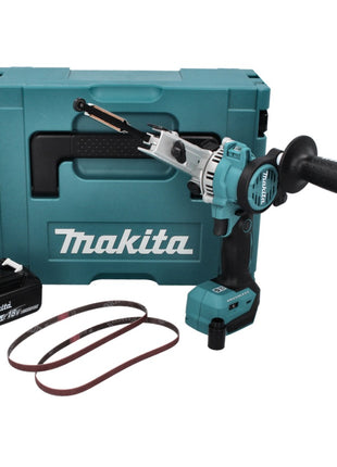 Makita DBS 180 RT Ponceuse à bande sans fil 18 V - 9 x 533 mm - Brushless + 1x Batterie 5,0 Ah + Makpac - sans chargeur