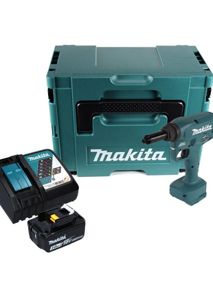 Makita DRV 250 RF1J remachadora a batería 18 V 20 kN sin escobillas + 1x batería 3,0 Ah + cargador + Makpac