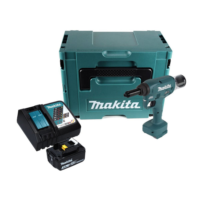 Makita DRV 250 RF1J Outil de pose de rivet aveugle sans fil 18 V 20 kN brushless + 1x Batterie 3.0 Ah + Chargeur + Makpac