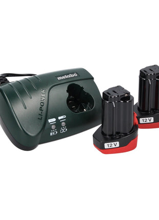 Metabo PowerMaxx BS Basic Set Perceuse-visseuse sans fil 10,8 V 34 Nm ( 600080880 ) + 2x batterie 2,0 Ah + chargeur + 64 pces set de forets à embouts + 1x masque FFP2 + coffret