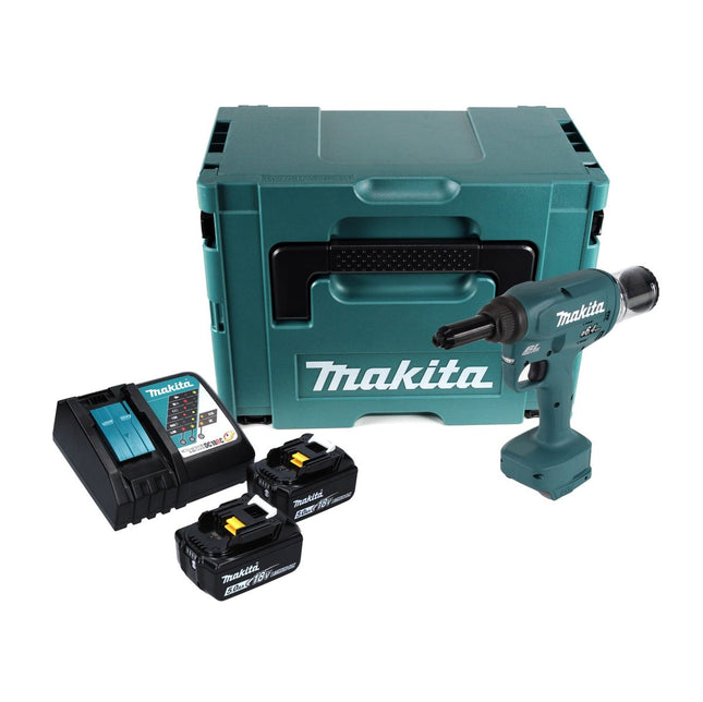 Makita DRV 250 RTJ Outil de pose de rivets aveugles sans fil 18 V 20 kN brushless + 2x Batteries 5.0 Ah + Chargeur + Makpac
