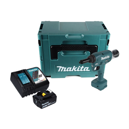 Makita DRV 250 RG1J Outil de pose de rivets aveugles 18 V 20 kN brushless + 1x Batterie 6.0 Ah + Chargeur + Makpac
