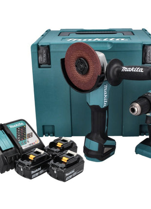 Makita DLX 2334 J Kit Kombo sans fil 18 V : 1x DHP 485 50 Nm sans balai + 1x DGA 504 125 mm sans balai + 3x Batteries 3,0 Ah + Chargeur + Coffret Makpac