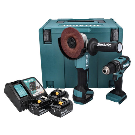Makita DLX 2334 J Kit Kombo sans fil 18 V : 1x DHP 485 50 Nm sans balai + 1x DGA 504 125 mm sans balai + 3x Batteries 3,0 Ah + Chargeur + Coffret Makpac