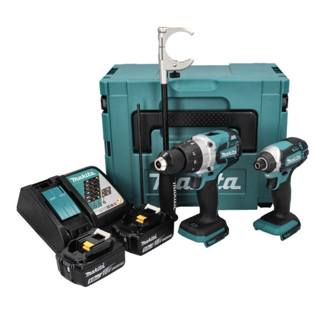 Makita DLX 2176 TJ Kombo Kit 18 V con Trapano DHP 481 115 Nm Brushless + Avvitatore DTD 152 165 Nm + 2x Batterie 5,0 Ah + Caricabatterie + Valigetta Makpac