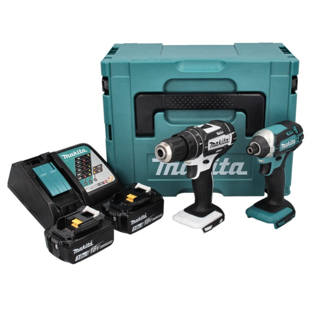 Makita DLX 2131 J Kit combo 18 V DHP 482 blanc 62 Nm + DTD 152 165 Nm + 2x Batteries 3,0 Ah + Chargeur + Makpac