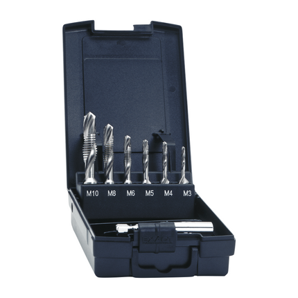 Exact SGE HSSG Set de Tarauds combinés M3 - M10, 7 pcs + 1x Adaptateur 1/4" HSS métrique ROTAPLUS+ ( 05910 )