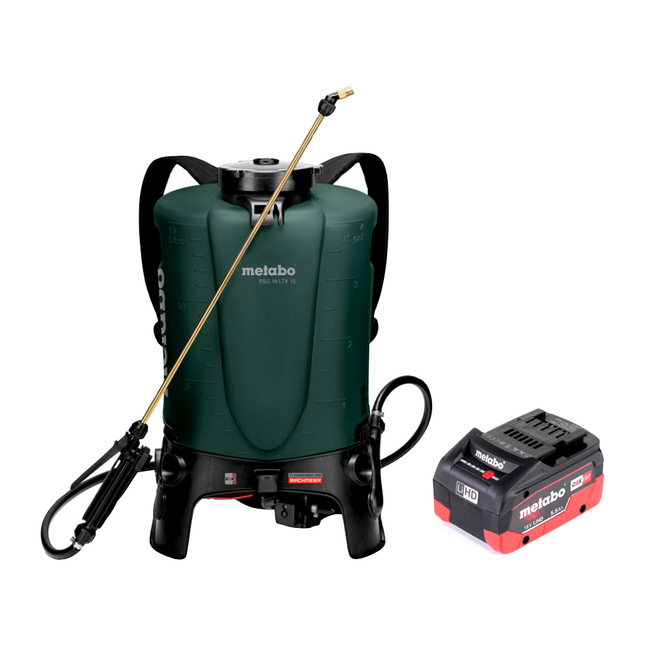 Pulvérisateur à dos à batterie Metabo RSG 18 LTX 15 18 V 15 L 3,0 bar + 1x batterie 5,5 Ah - sans chargeur