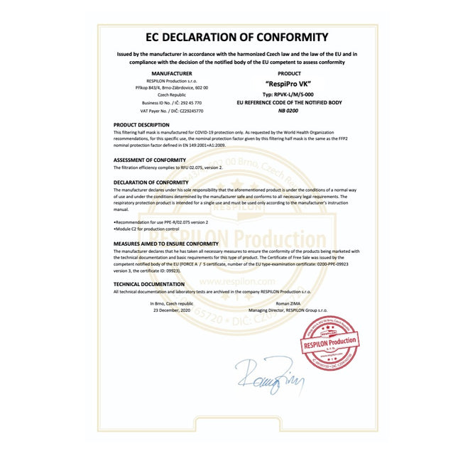 Masque respiratoire VK RespiPro 2 pièces Membrane en nanofibres réutilisables Le revêtement d'oxyde de cuivre bloque 99,7 à 99,9 % des virus Norme européenne RFU 02.075