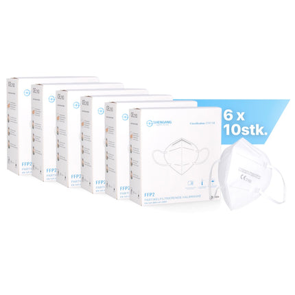 Shengang Masques 60x FFP2 certifié CE conforme à la pharmacie protection de la bouche et du nez 5 couches ISO9001: 2015 / EN149 2001 A1: 2009