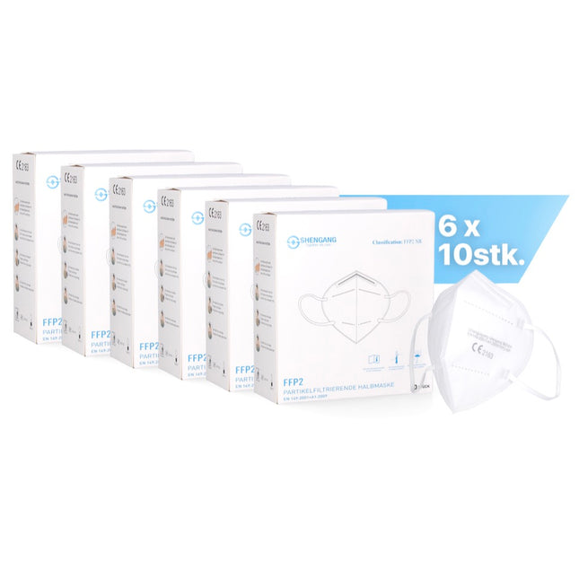 Shengang Masques 60x FFP2 certifié CE conforme à la pharmacie protection de la bouche et du nez 5 couches ISO9001: 2015 / EN149 2001 A1: 2009